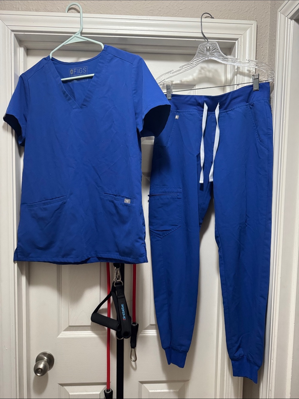 FIGS Women's Royal Blue Scrub Top and Drawstring Jogger Set
